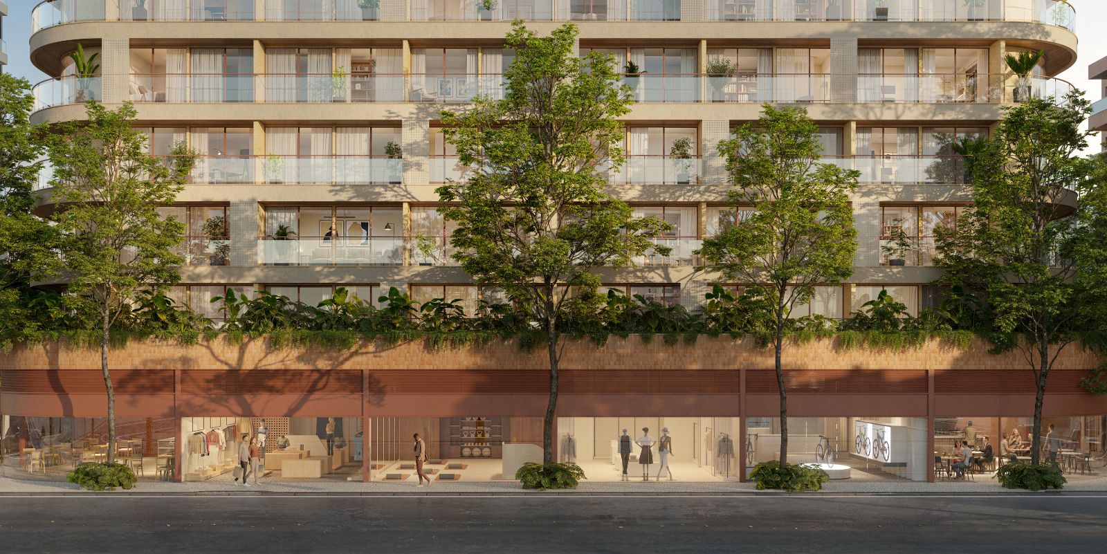 Garcya Ipanema façade — full width with retail base